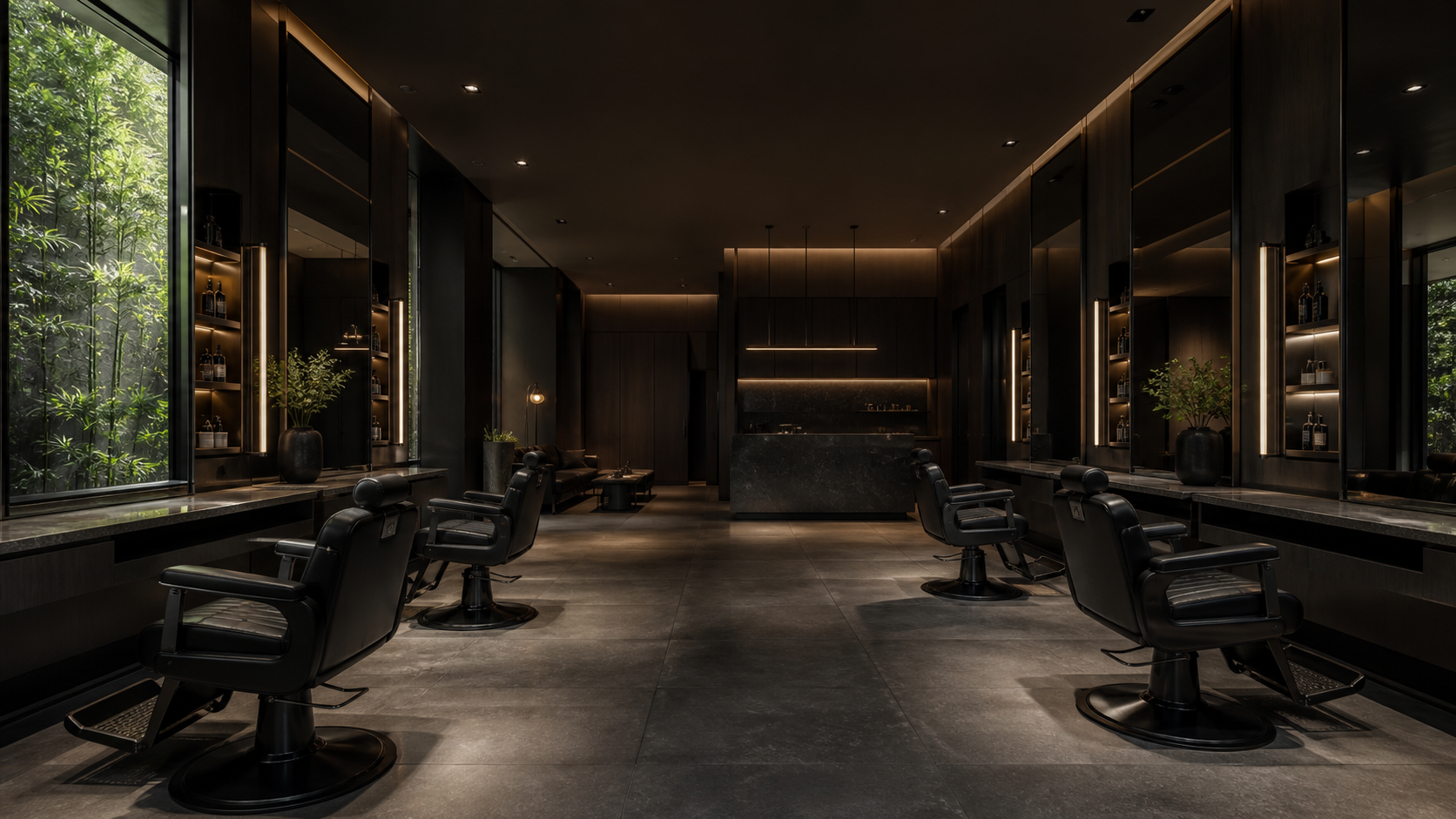 Vista general del salón Atelier Noir con estaciones de trabajo privadas