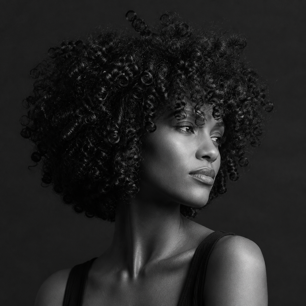 Cabello rizado con silueta redondeada y textura definida