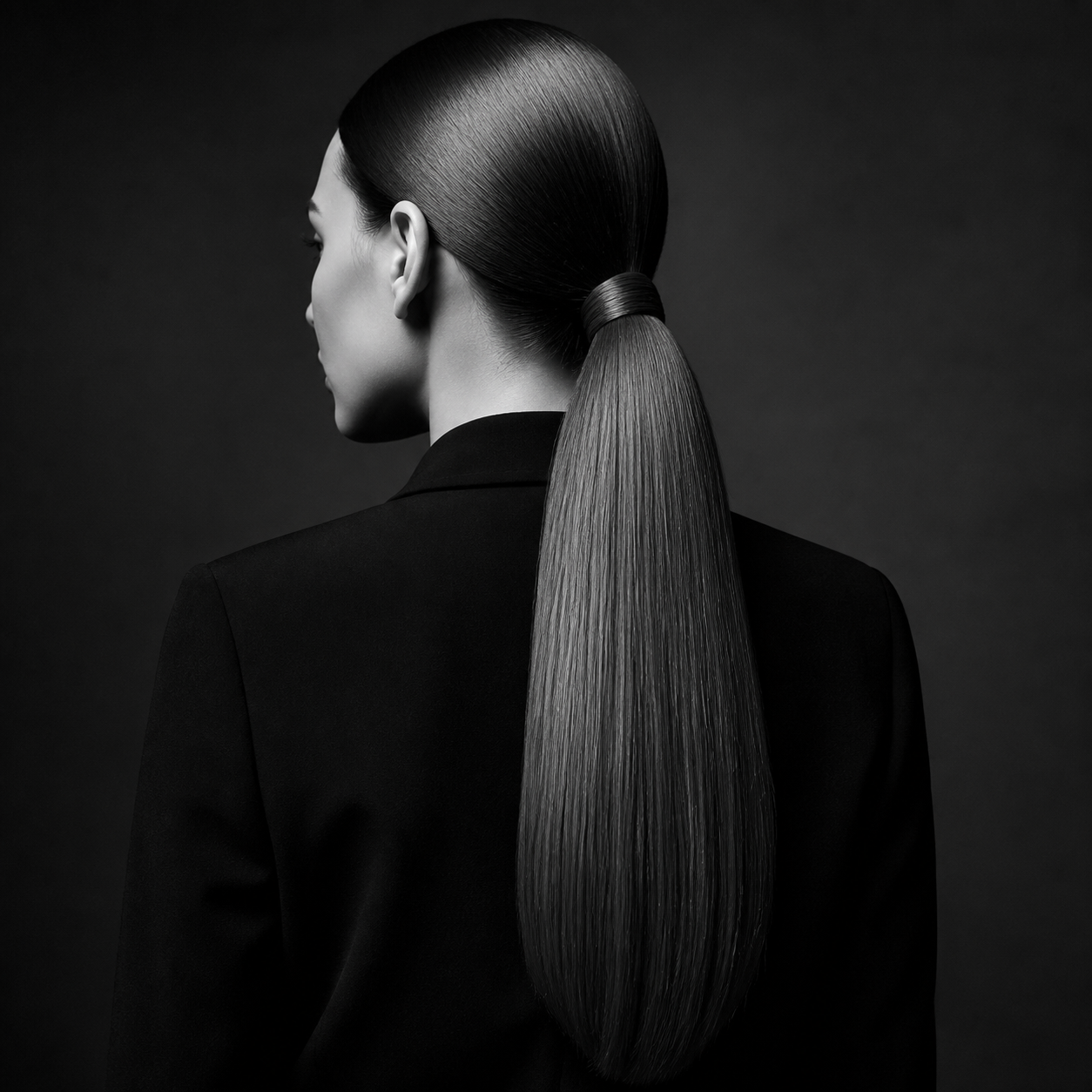 Cabello largo y liso recogido en una coleta baja
