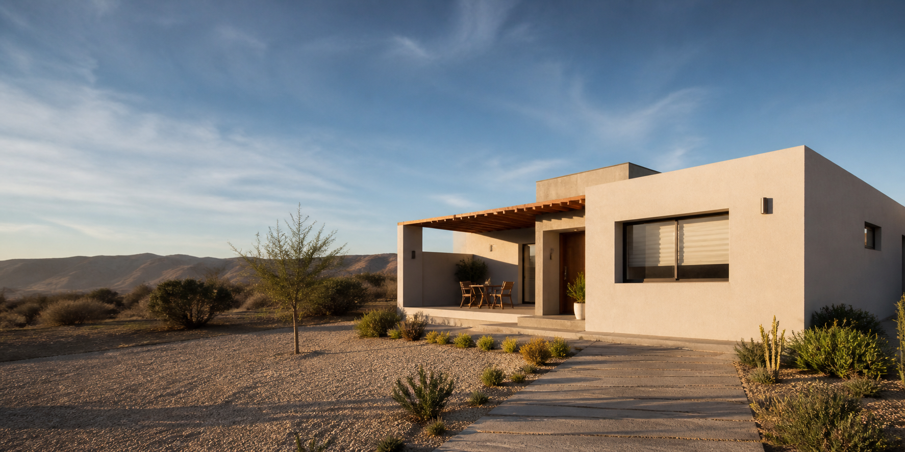 Vivienda familiar contemporánea en un paisaje cálido del norte de Chile